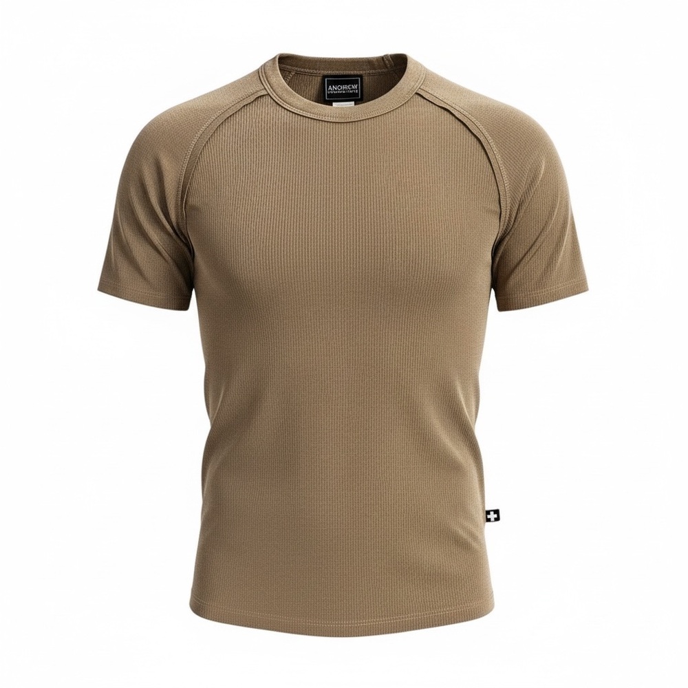 🥊 ANDREW CHRISTIAN Ribbed Performance Tee‎ – Tan / Sand